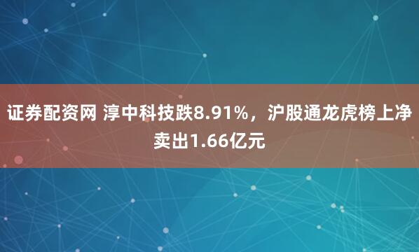 证券配资网 淳中科技跌8.91%，沪股通龙虎榜上净卖出1.66亿元